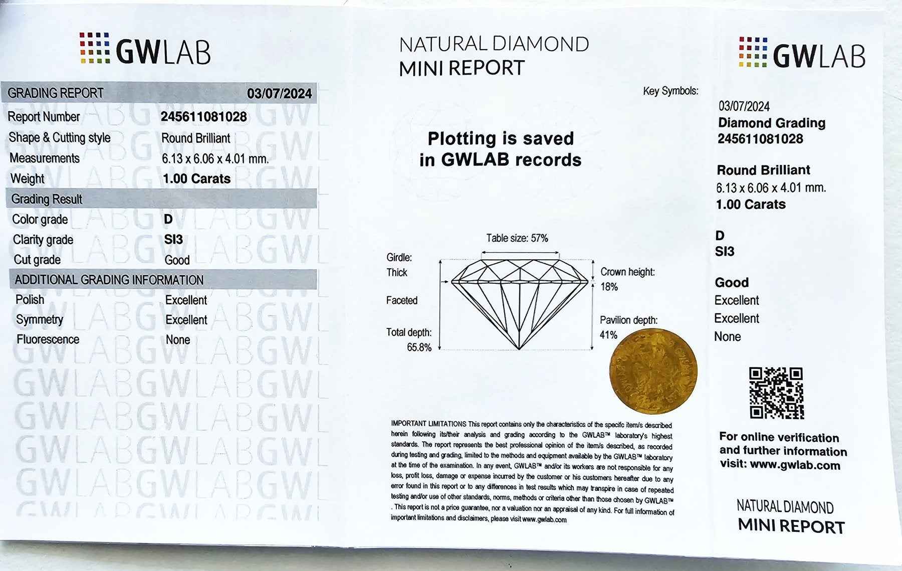 1 Stück Diamant (Natürlich) - 1.00 ct - Rund - D (farblos) - SI3 - Mix und Mehr Shop