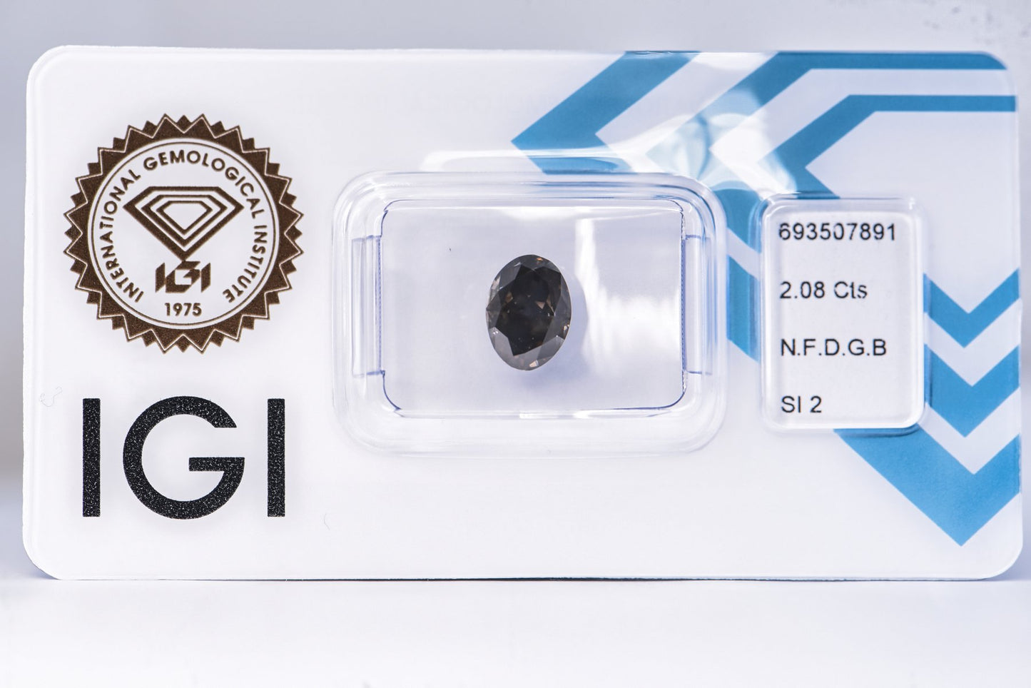 1 Stück Diamant (Natürlich farbig) - 2.08 ct - Oval - Fancy dark Grau Braun - SI2 - International Gemological Institute (IGI)