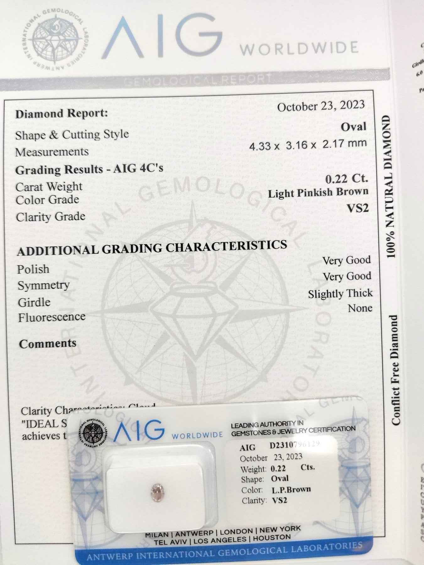 Diamant - 0.22 ct - Oval - Light Pinkish Brown - VS2 - Mix und Mehr Shop