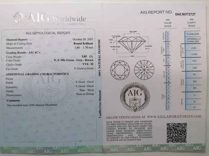 209 Stücke Diamanten - 5.05 ct - Brillant - Mix green yellow brown - SI1, VS1, VS2, VVS1, VVS2 - Mix und Mehr Shop