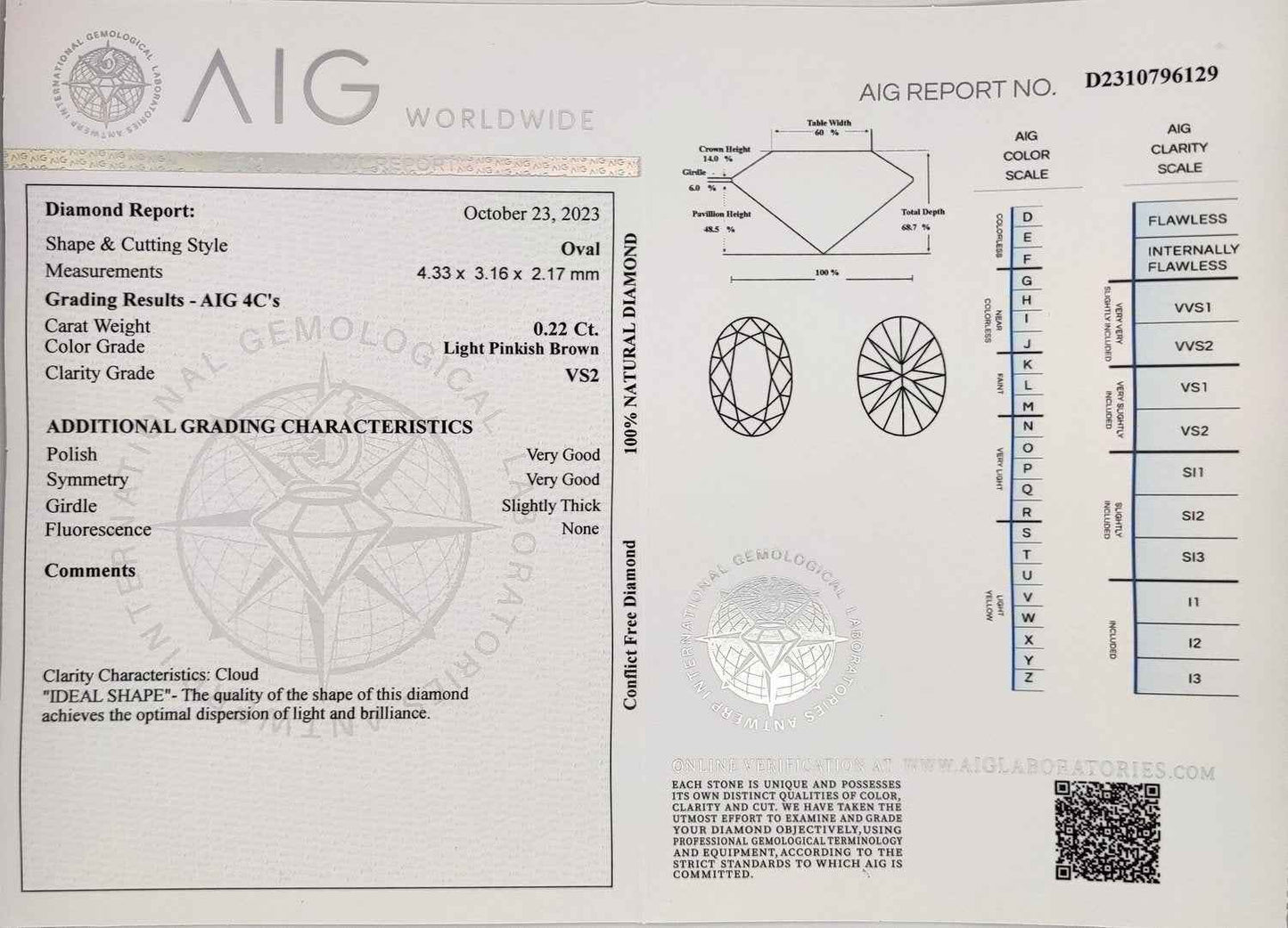 Diamant - 0.22 ct - Oval - Light Pinkish Brown - VS2 - Mix und Mehr Shop