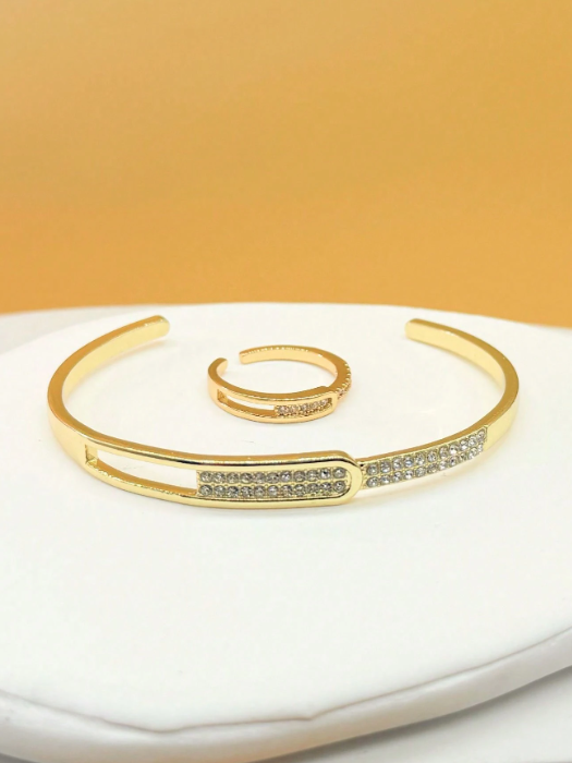 1 Stück Ins-Stil luxuriöses Kupfer-Zirkonia-Stern  Armband + Ring-Set