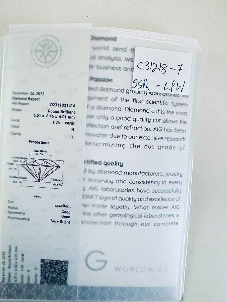 1 Stück Diamant - 1.04 ct - Brillant, Rund - H - I1 - Mix und Mehr Shop
