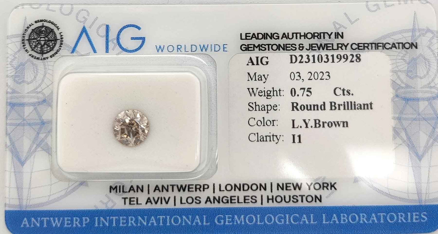 Diamant - 0.75 ct - Rund - Light Yellowish Brown - I1 - Mix und Mehr Shop