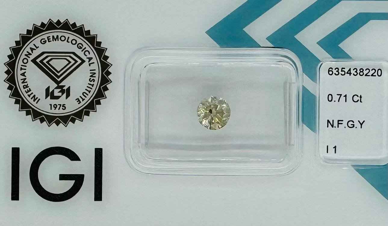 1 Stück Diamant (Natürlich farbig) - 0.71 ct - Rund - Fancy Grünlich Gelb - I1 - Mix und Mehr Shop