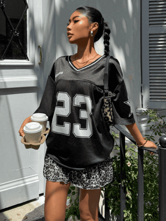 Damen T-Shirt mit Startnummer Muster - Mix und Mehr Shop