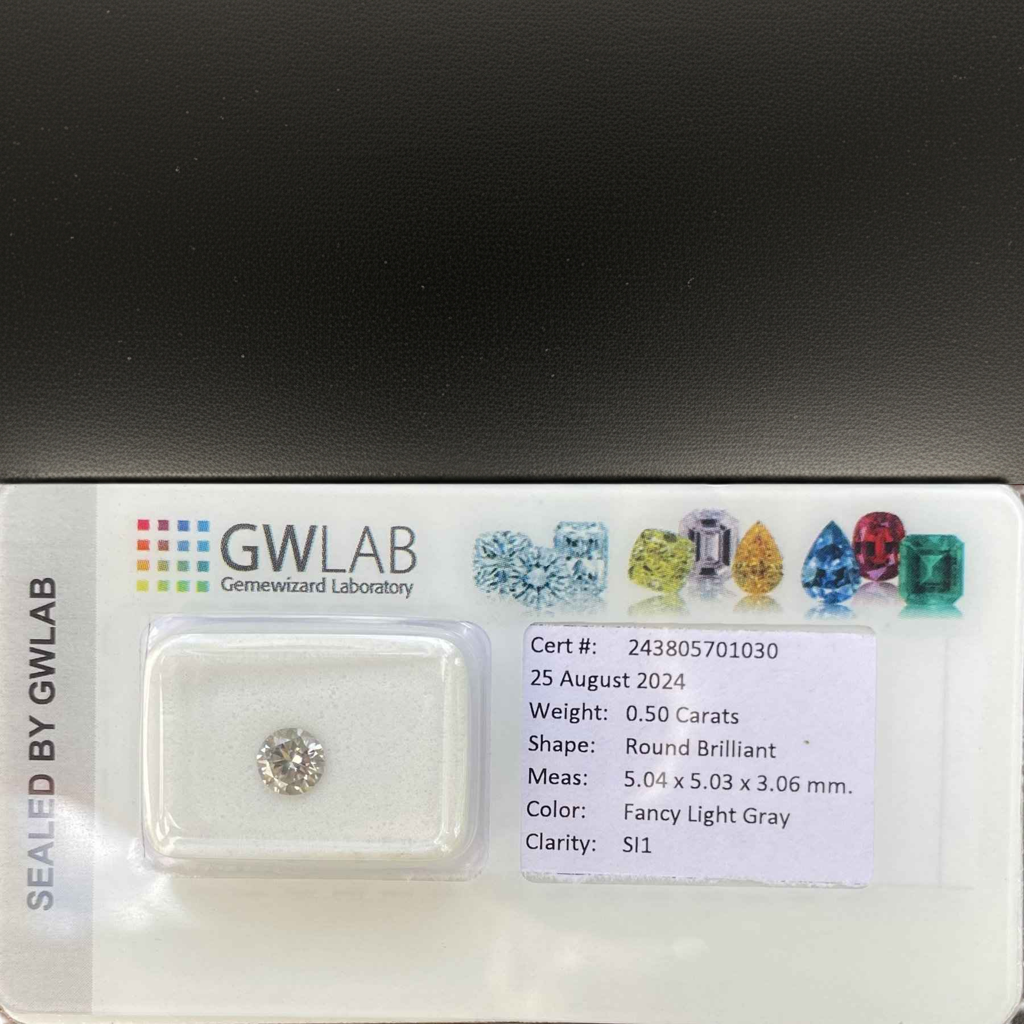 1 Stück Diamant (Natürlich farbig) - 0.50 ct - Rund - Fancy light Grau - SI1