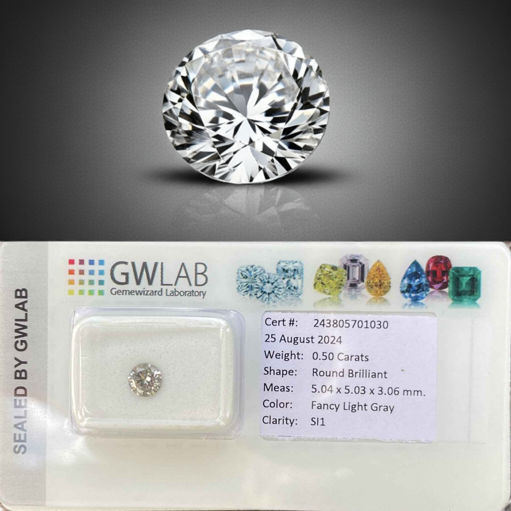 1 Stück Diamant (Natürlich farbig) - 0.50 ct - Rund - Fancy light Grau - SI1