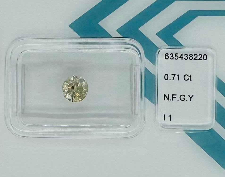1 Stück Diamant (Natürlich farbig) - 0.71 ct - Rund - Fancy Grünlich Gelb - I1 - Mix und Mehr Shop