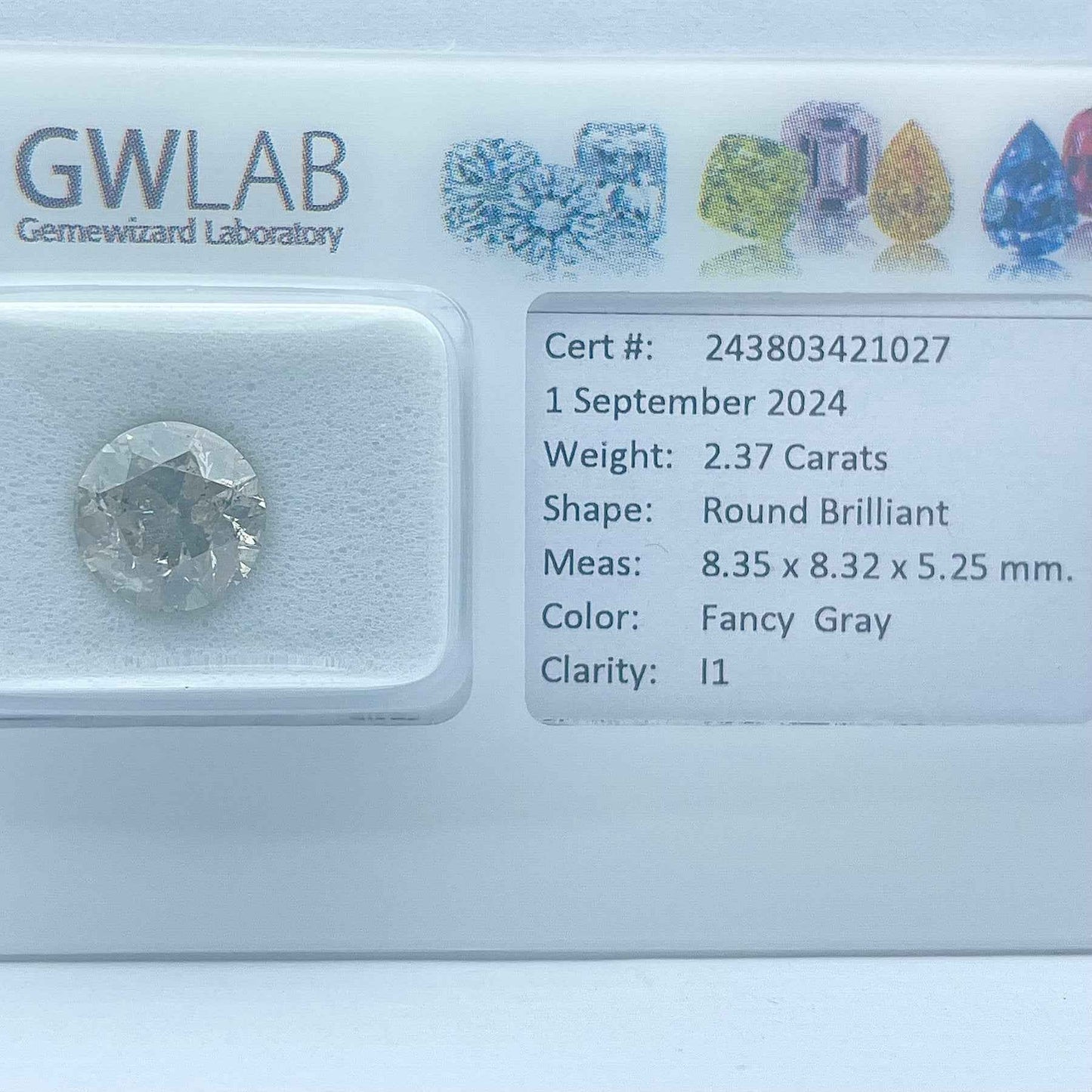 1 Stück Diamant (Natürlich farbig) - 2.37 ct - Rund - Fancy Grau - I1 - Mix und Mehr Shop