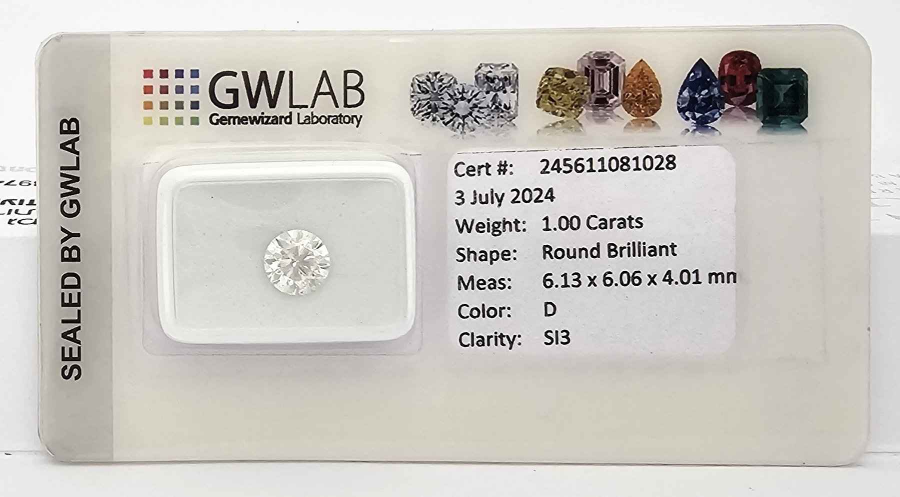 1 Stück Diamant (Natürlich) - 1.00 ct - Rund - D (farblos) - SI3 - Mix und Mehr Shop