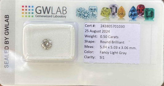 1 Stück Diamant (Natürlich farbig) - 0.50 ct - Rund - Fancy light Grau - SI1 - Mix und Mehr Shop