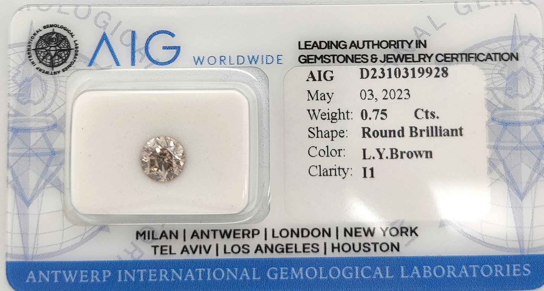 Diamant - 0.75 ct - Rund - Light Yellowish Brown - I1 - Mix und Mehr Shop