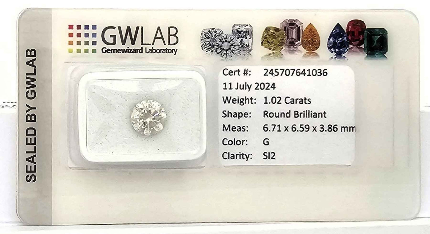 1 Stück Diamant (Natürlich) - 1.02 ct - Rund - G - SI2 - Mix und Mehr Shop