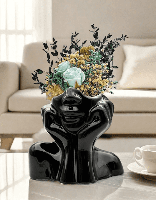 Vase, Keramik facettierte Vase, Frauenkopf Büste Vase - Mix und Mehr Shop