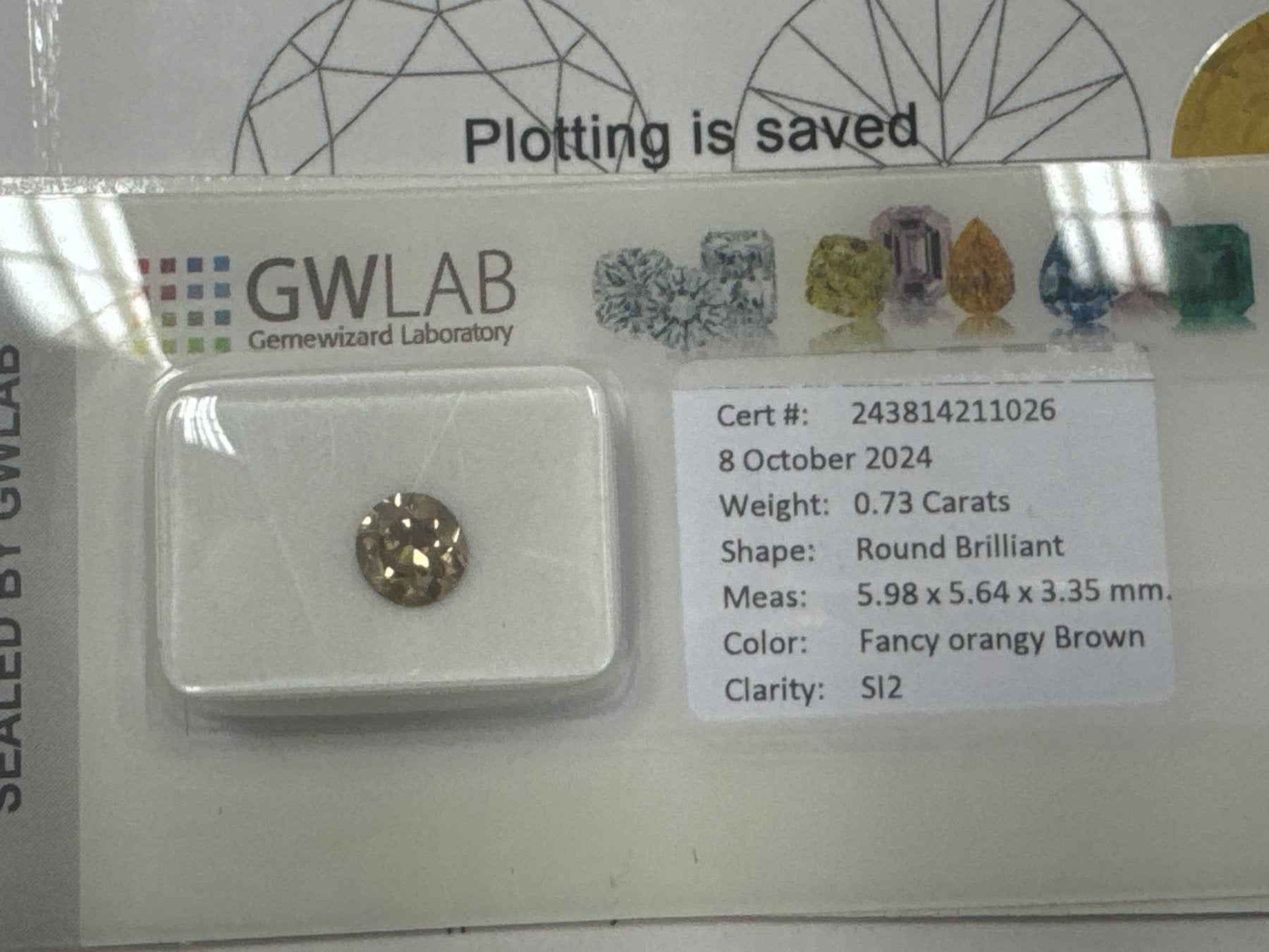 1 Stück Diamant (Natürlich farbig) - 0.73 ct - Rund - Fancy Orange Braun - SI2 - Mix und Mehr Shop