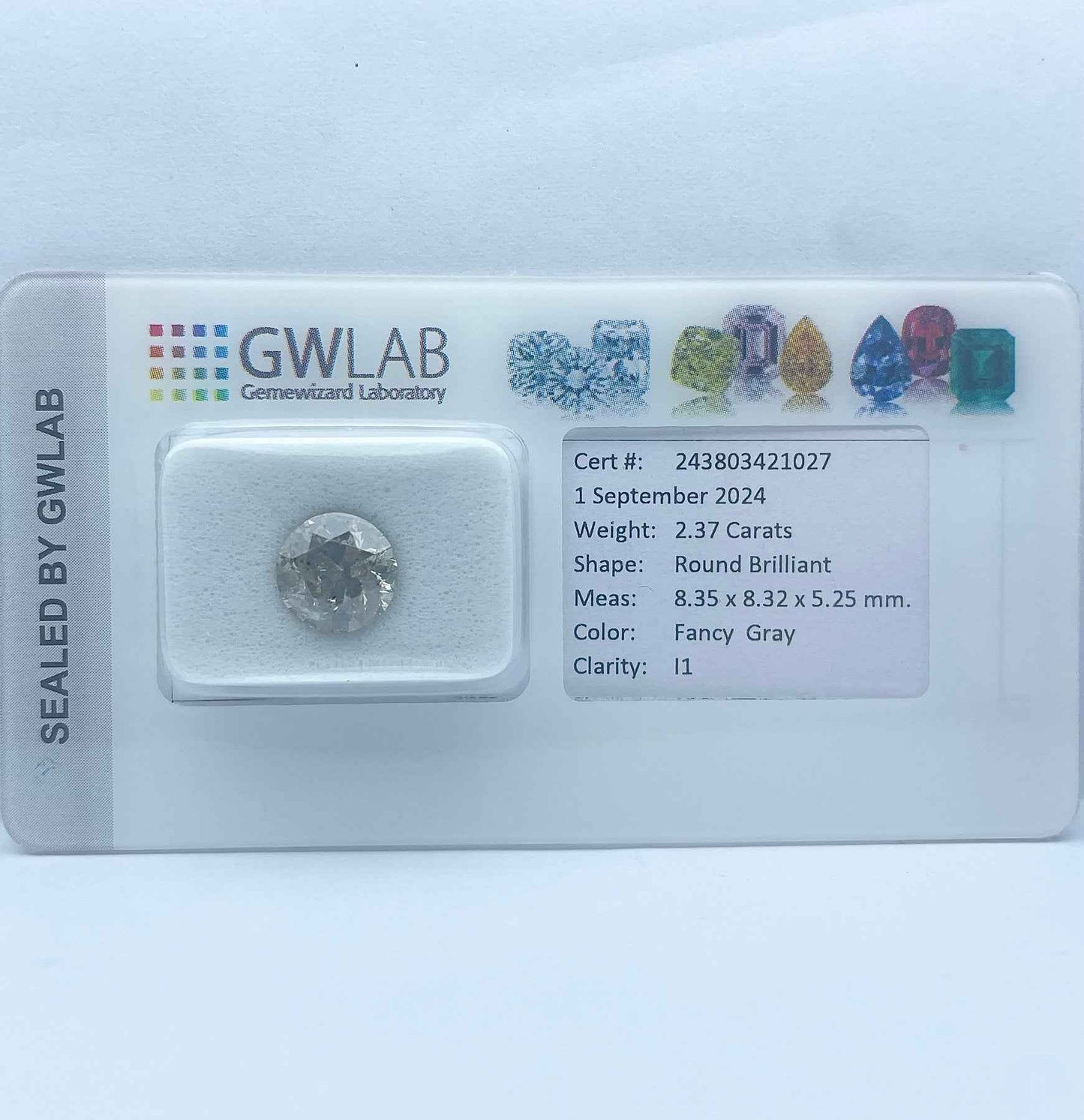 1 Stück Diamant (Natürlich farbig) - 2.37 ct - Rund - Fancy Grau - I1 - Mix und Mehr Shop