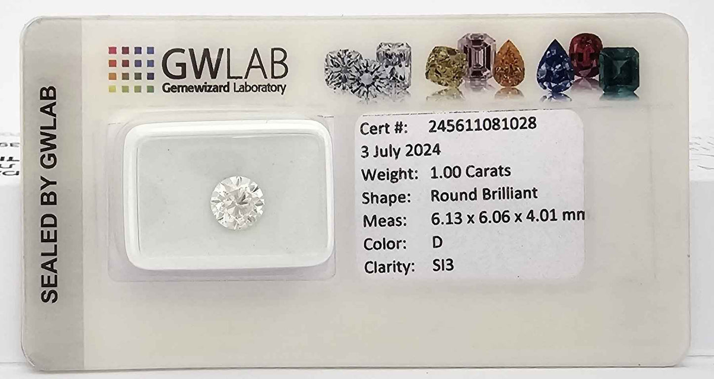 1 Stück Diamant (Natürlich) - 1.00 ct - Rund - D (farblos) - SI3 - Mix und Mehr Shop