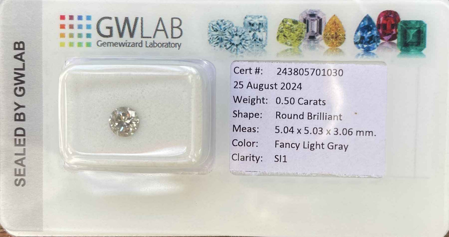 1 Stück Diamant (Natürlich farbig) - 0.50 ct - Rund - Fancy light Grau - SI1 - Mix und Mehr Shop