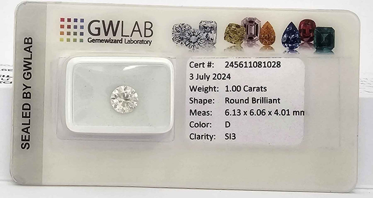 1 Stück Diamant (Natürlich) - 1.00 ct - Rund - D (farblos) - SI3 - Mix und Mehr Shop