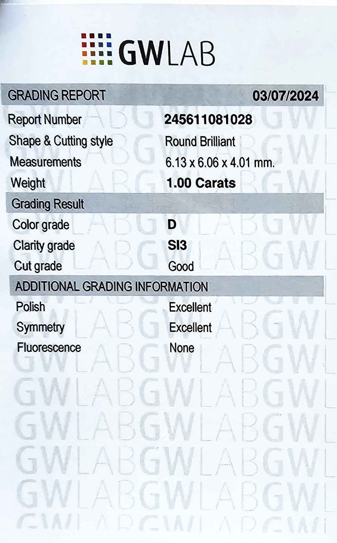 1 Stück Diamant (Natürlich) - 1.00 ct - Rund - D (farblos) - SI3 - Mix und Mehr Shop