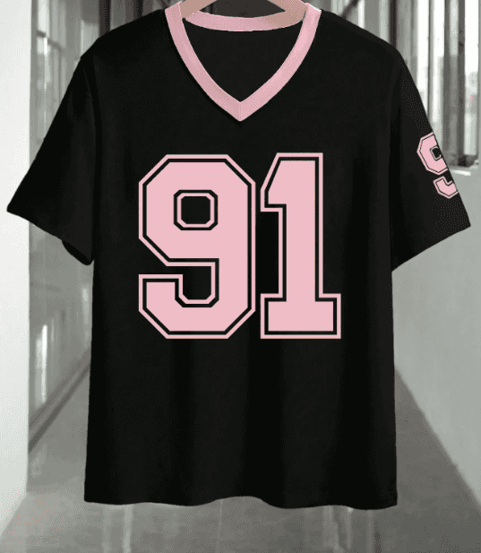 Damen Sommer Nummer Muster V-Ausschnitt Kurzarm T-Shirt Grafik-Tees Damen Tops - Mix und Mehr Shop