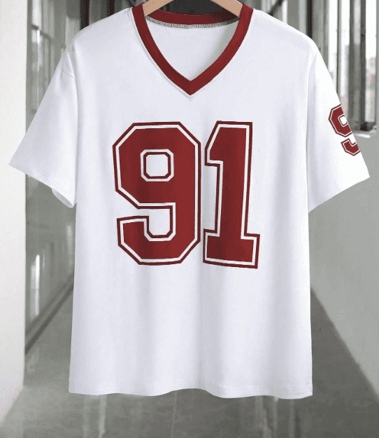 Damen Sommer Nummer Muster V-Ausschnitt Kurzarm T-Shirt Grafik-Tees Damen Tops - Mix und Mehr Shop