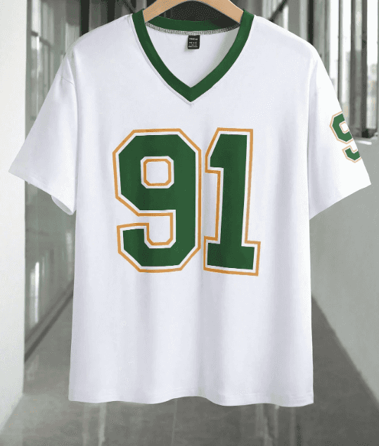 Damen Sommer Nummer Muster V-Ausschnitt Kurzarm T-Shirt Grafik-Tees Damen Tops - Mix und Mehr Shop