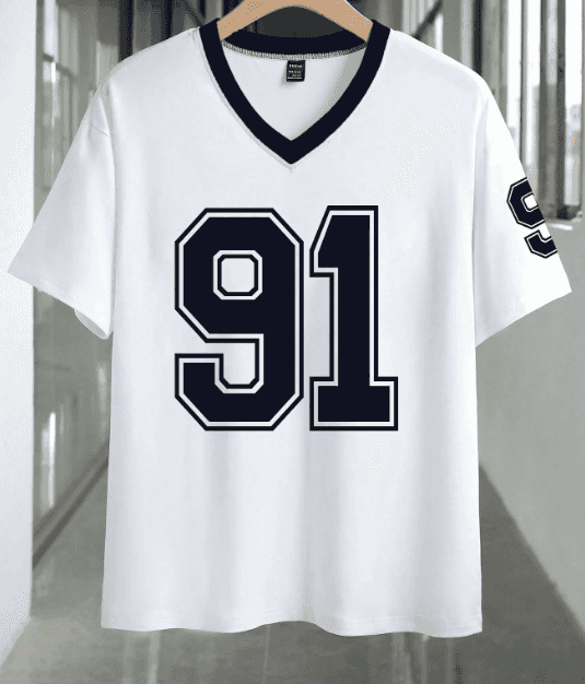 Damen Sommer Nummer Muster V-Ausschnitt Kurzarm T-Shirt Grafik-Tees Damen Tops - Mix und Mehr Shop