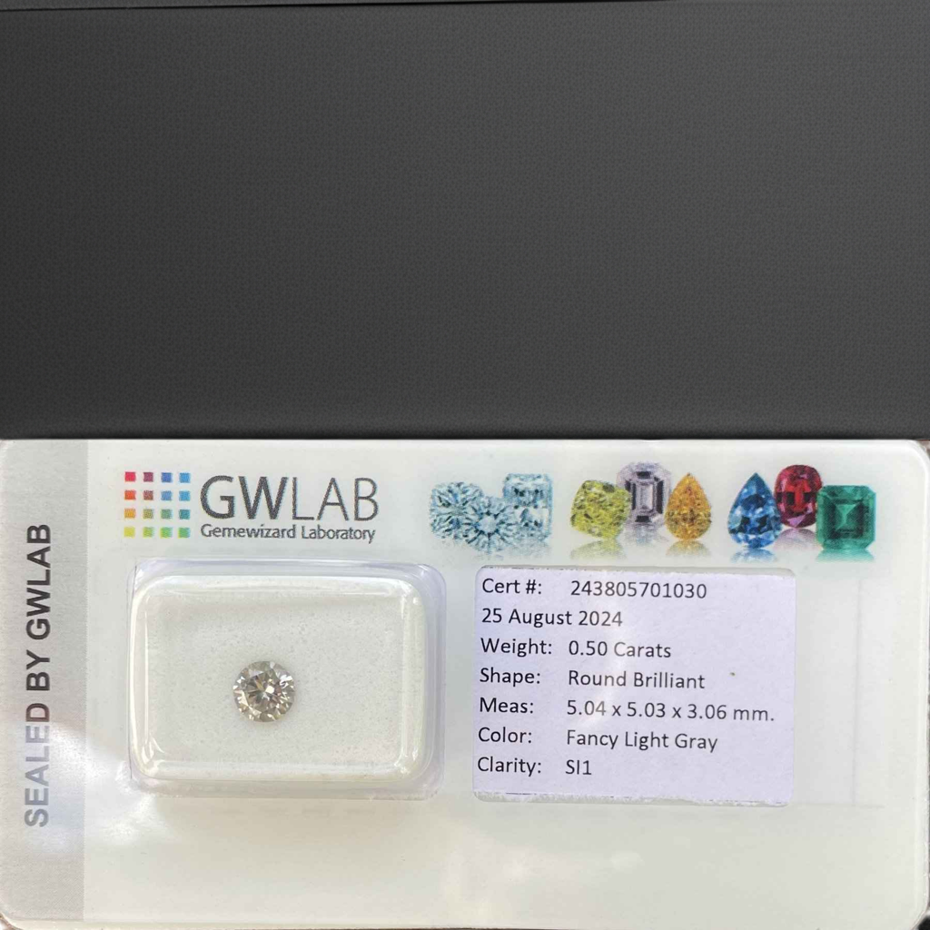 1 Stück Diamant (Natürlich farbig) - 0.50 ct - Rund - Fancy light Grau - SI1