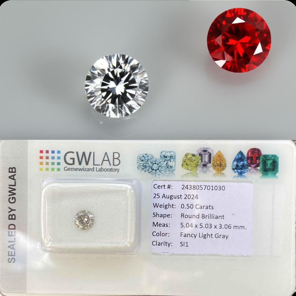 1 Stück Diamant (Natürlich farbig) - 0.50 ct - Rund - Fancy light Grau - SI1